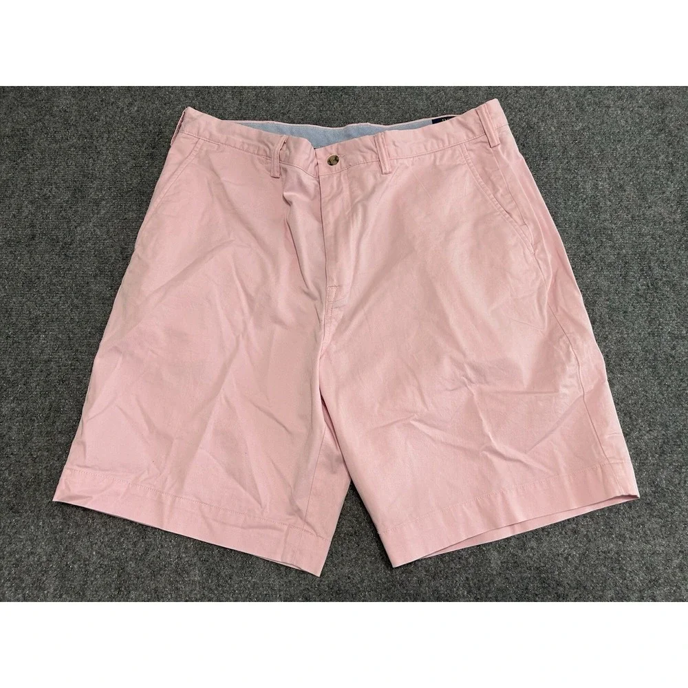 Polo Ralph Lauren Shorts Mens 36 Pink Stretch Chino Blue Pony Logo Preppy Pocket